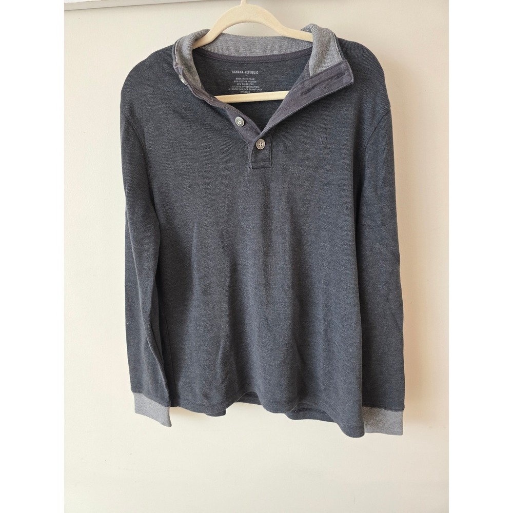 Banana Republic Mens Charcoal Grey Waffle Knit Long Sleeve Henley Shirt L